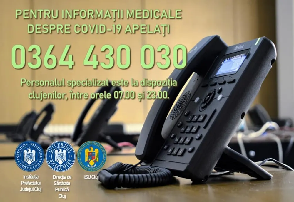 Clujenii pot primi informații despre Covid-19 la numărul de telefon 0364 430 030
