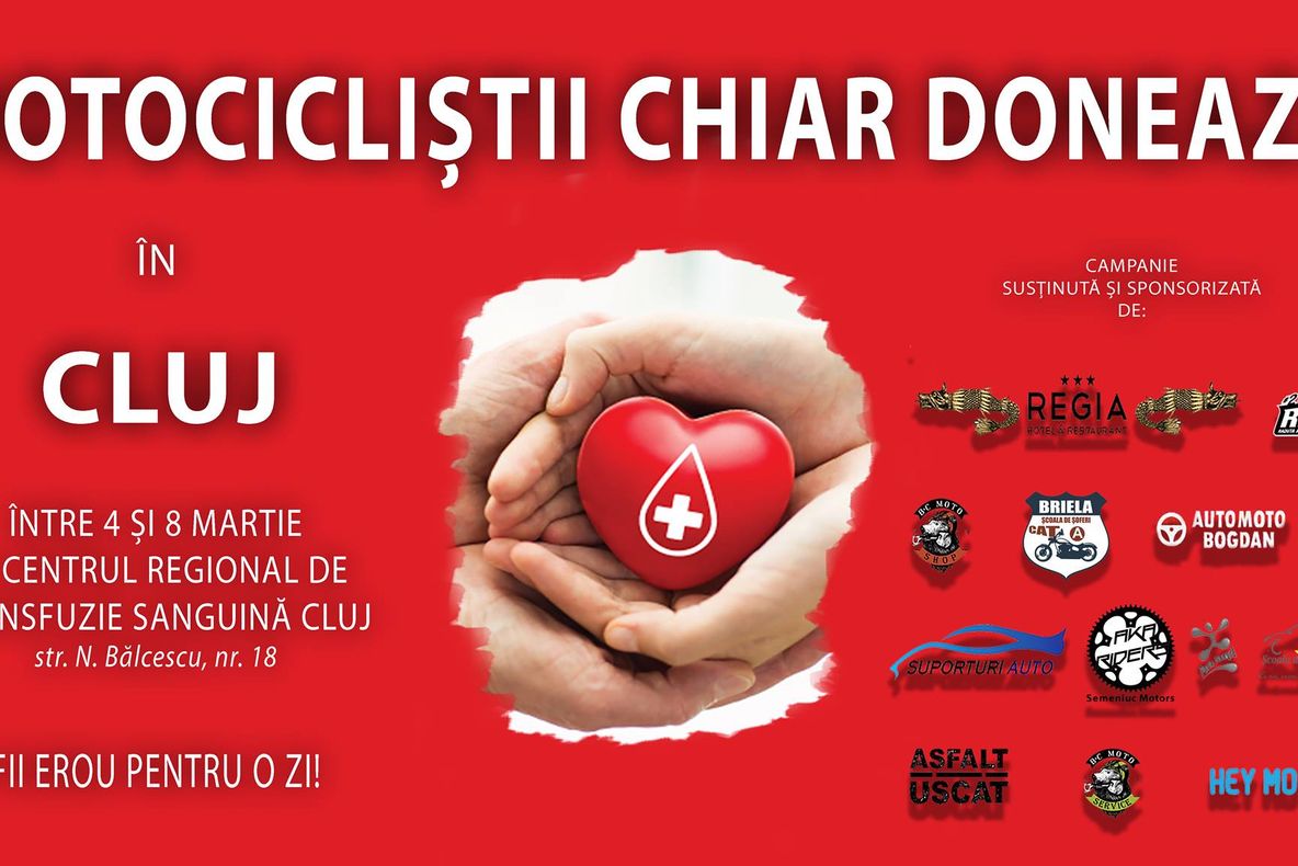 Campania de donare de sânge „Motocicliștii chiar donează” la Cluj-Napoca