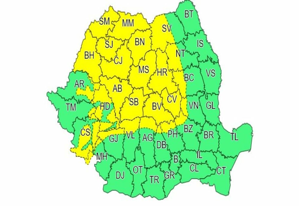 COD GALBEN  de vânt în județele din centrul și nord-vestul țării! Vezi cât durează