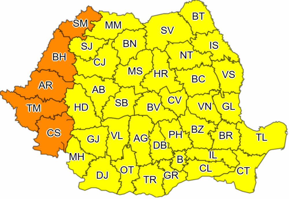 COD PORTOCALIU de caniculă pentru vestul țării! Pentru celelalte județe, meteorologii au emis o avertizare COD GALBEN