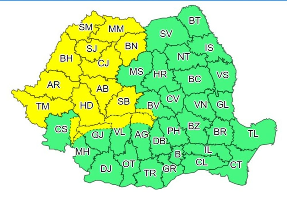 COD GALBEN  de furtuni în 16 județe din țară