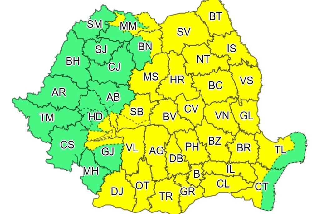 ANM - Instabilitate atmosferică în toată țara. Alerta cod galben până luni seara.