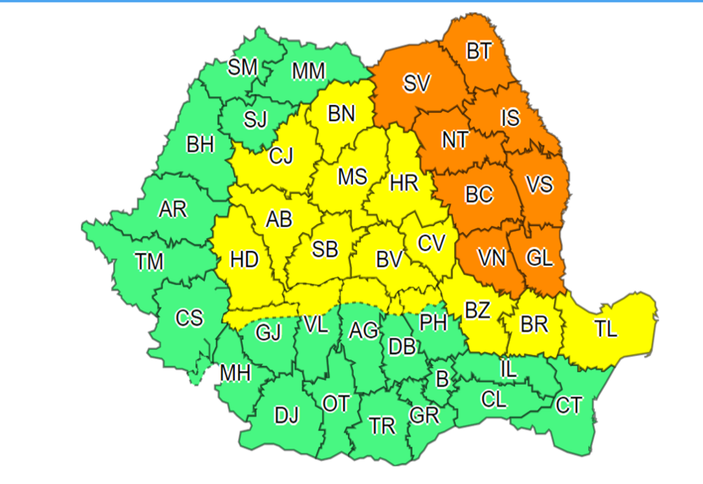 ANM a emis noi ALERTE METEO! Jumătate din țară este afectată