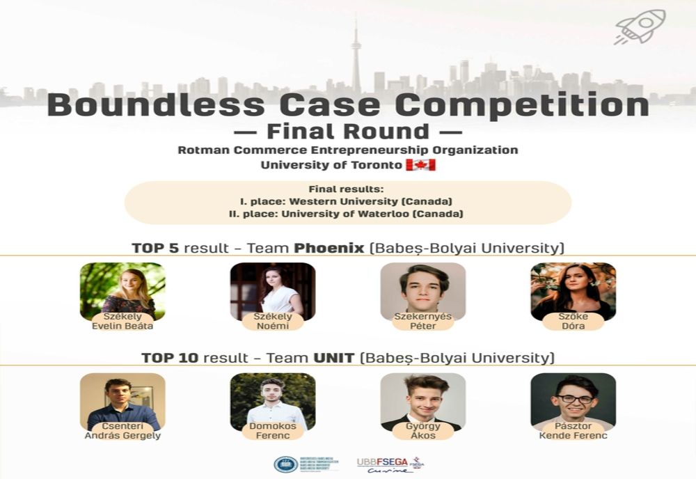 Rezultate remarcabile pentru studenții UBB în finala concursului internațional de studii de caz din Toronto